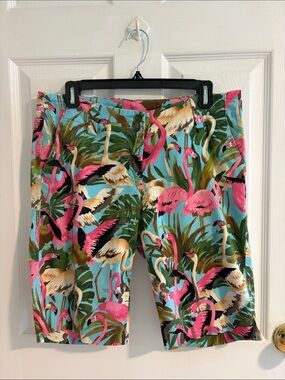 Loudmouth Pink Flamingo Print Bermuda Shorts on Aqua